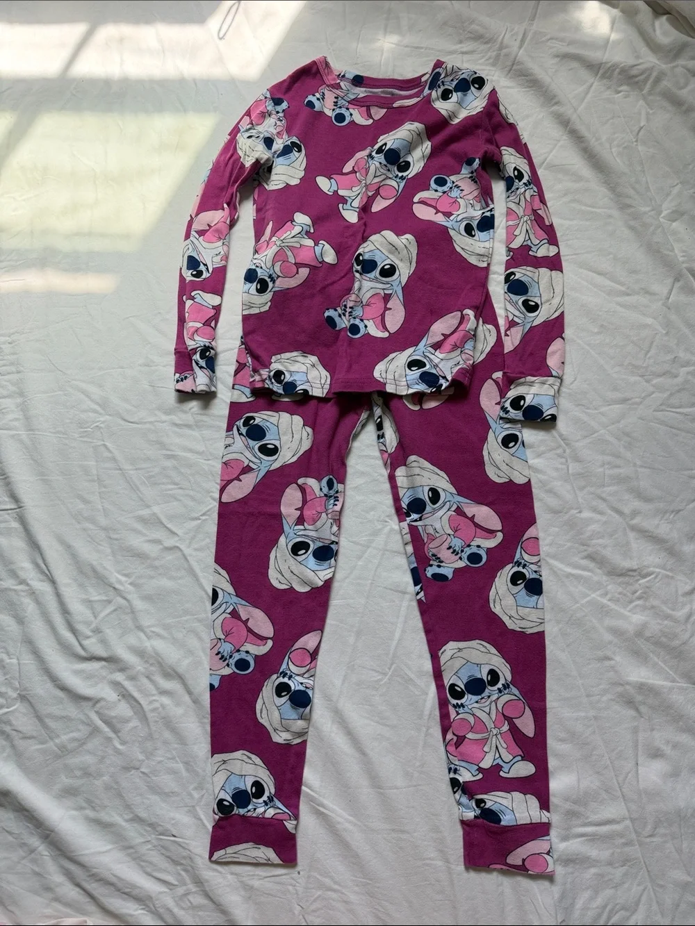 Disney Girls Two-Piece Stich Pajama Set in Light Pink and Magenta